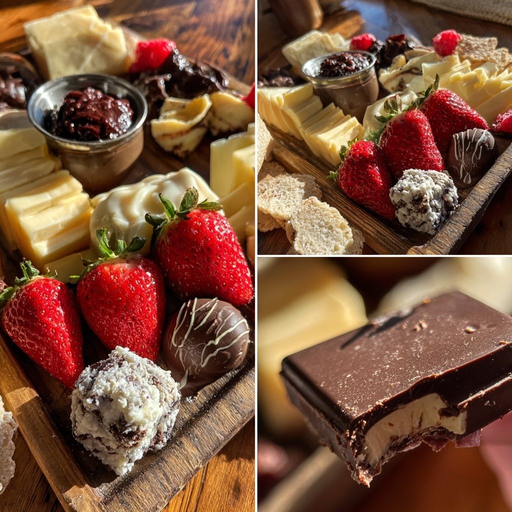 Valentines Charcuterie Board with Chocolate and Berries