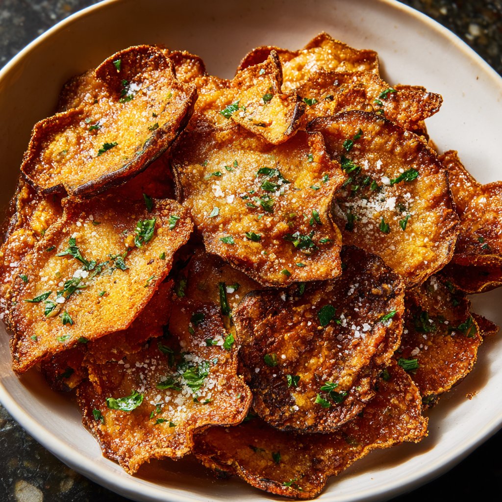 Crispy Eggplant Garlic Chips