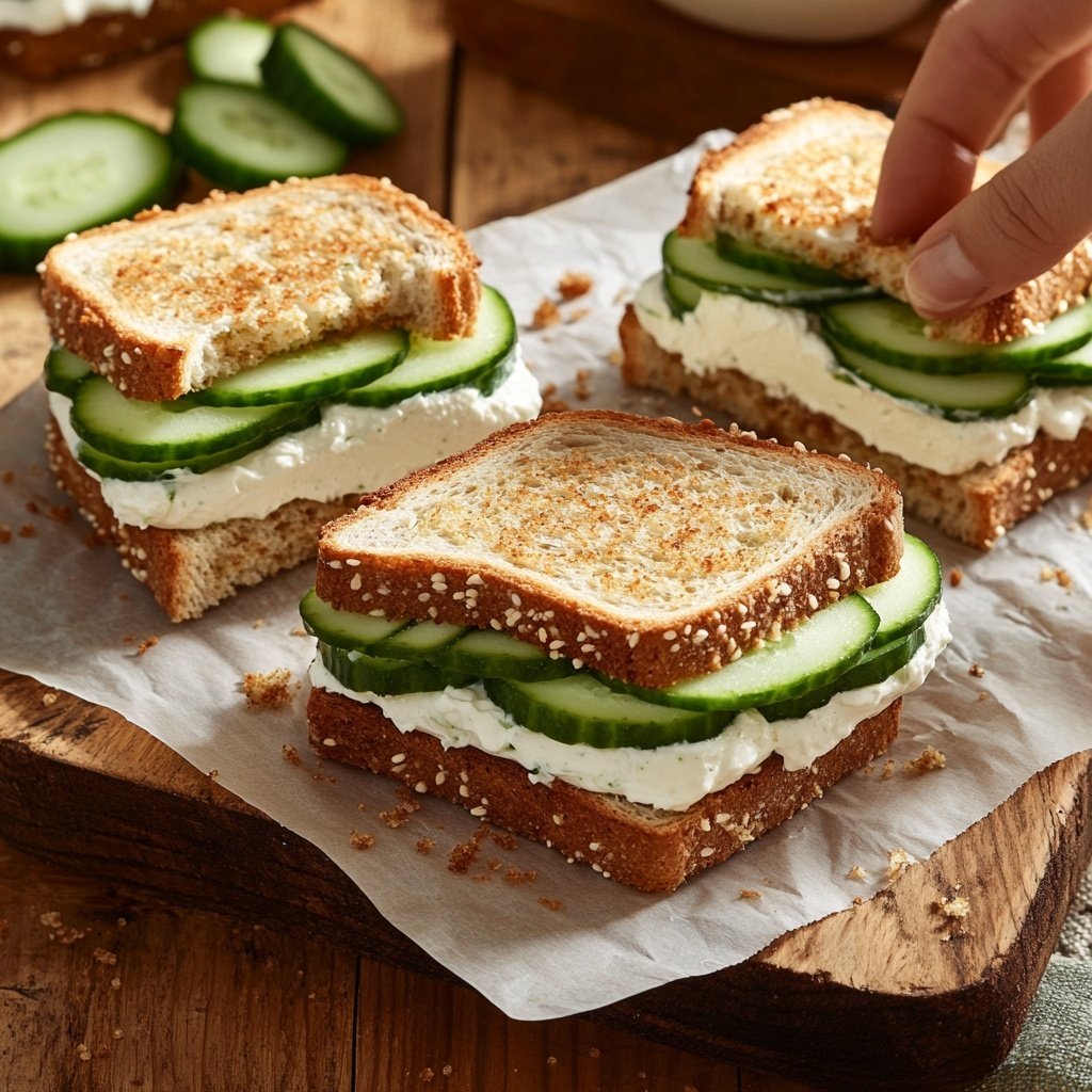 Light Cucumber Cream Cheese Sandwich Lunch
