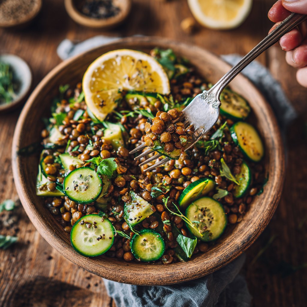 Healthy Lunch Lentil Salad with Lemon